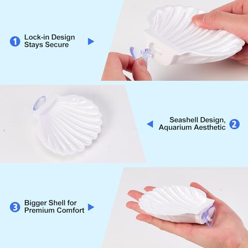 2pcs Betta Fish Shell Hammock, Large Aquarium Hammock Shell with Suction Cup, Shells Betta Resting Spot, Aquarium Decorations Accessories (White) - color: White