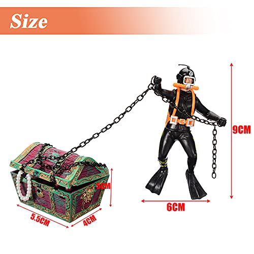 Mesee Aquarium Decor Creative Treasure Seeker, Fish Tank Ornament Undersea Landscape Treasure Chest Hunt Diver Air-Operated Decoration - Black - color: Black