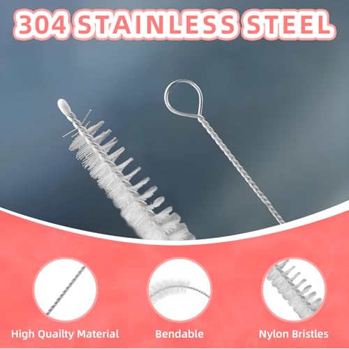 Cleaning Brushes for Reusable Drinking Straws, Set of 5, Long Wire Handle, Bottle and Straw Cleaner for Stanley Mug, Sippy Cup, Water Bottle and Tubes, Reusable and Flexible - color: white0001