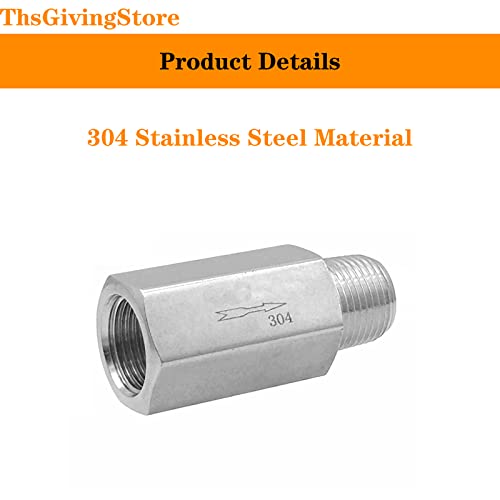 1/4 Inch NPT Female to Male Thread 304 Stainless Steel Check Valve One Way Non-Return Valve for Water Oil Gas Check Valve 1PCS