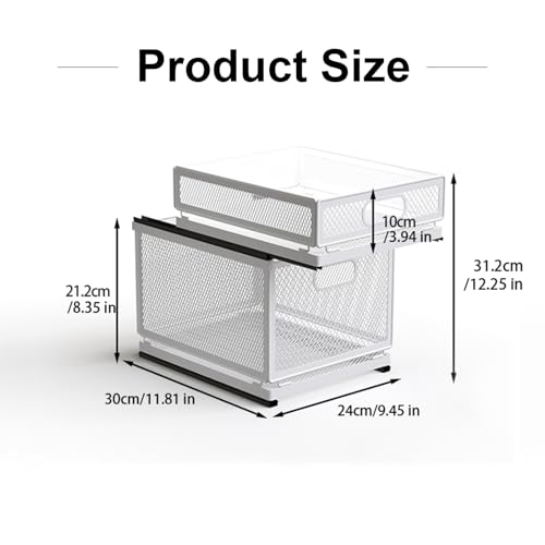 Pull Out Cabinet Organizer, Slide Out Drawers Fixed with Adhesive Nano Film, Pantry Shelves Sliding Drawer Storage Organization for Kitchen (Double Layer 11.8 * 9.4 * 12.3inch/30 * 24 * 31.2cm) - size: 11.8*9.4*12.3inch/30*24*31.2cm
