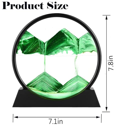 Moving Sand Art Picture - Round Glass 3D Deep Sea Sandscape - 3D Quicksand Painting Decor - Relaxing Home Decoration Desk Figurine for Office, Home, Desk, Mantle, Bookshelf - (Green, 7 in) - color: Green, size: 7in