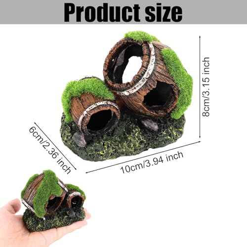 NQEUEPN Fish Tank Broken Barrel Decoration, Dual-Barrel Resin Aquarium Decor, Betta Fish Hideout, Brown Rustic Cave