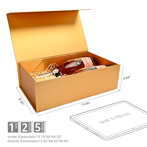 LIFELUM Gift Boxes with Lids for Presents 5 Pack 13.85 x 8.35 x 4.45 inch Gold Gift Boxes with Ribbon,Card,Shredded Paper Filler Gift Box for Valentine's day,Christmas - color: Gold, size: 1 count (Pack of 5)