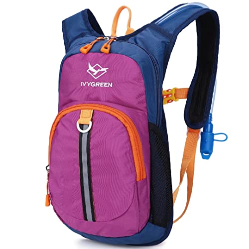 Ivygreen Kids Hydration Backpack, Hiking Backpack for Boys or Girls with 1.5L Water Bladder - color: Purple, size: Small