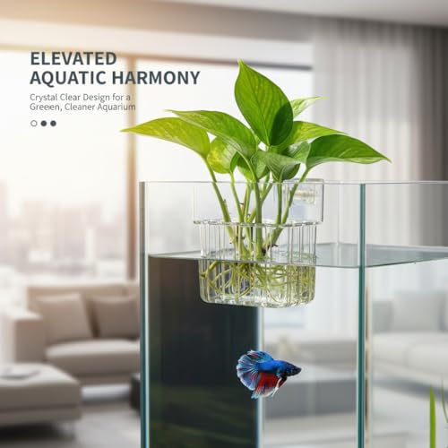 2 PCS Aquarium Plant Holder Top Hanging Fish Tank Live Plants, Betta Fish Tank Accessories Hydroponics Includes Java Moss, Monte Carlo, Frogbit, Duckweed & Weights