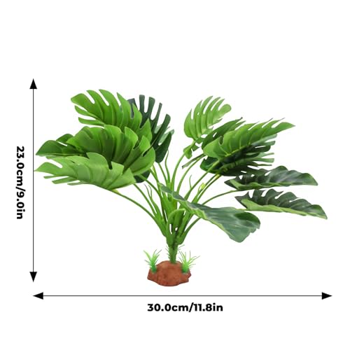 2 Pack Fake Monstera Plant Tank Decor, Realistic Artificial Plastic Plant Decoration for Reptile Amphibian Habitat Terrarium, Decor Accessories for Bearded Dragon Betta Fish Tortoise Chameleon Lizard