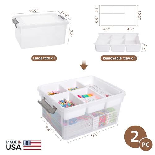 Citylife 17 QT Plastic Storage Box with Removable Tray Craft Organizers and Storage Clear Storage Container for Organizing Bead, Tool, Sewing, Playdoh, 2 Packs - size: 17 Qt- 2 Pack