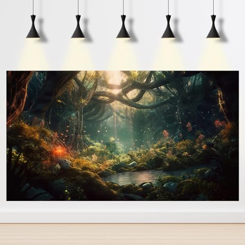 Fantasy Forest Aquarium Background Forest Glowing Trees Luminescent Flowers Reptile Habitat Backdrop Amazing Trees Stream Terrarium Backdrop Tropical Forest Fish Tank Background Vinyl 24x12in - color: Sunset Orange, size: 24(W)x12(H)inches/ 60(W)*30cm(H)