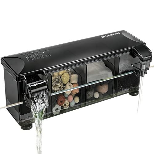 Hang-on-Back Aquarium Filter Box with Reusable Filter Media, Waterfall Oxygenation, Fits High & Low Water Level, for 10-20 Gallon Fish & Turtle Tank (Pump Not Included) - size: L (Without pump)