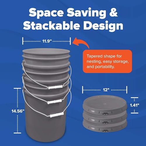 ePackageSupply 5 Gallon Plastic Bucket with Airtight Lid | Food Grade Bucket | BPA-Free | Heavy Duty 90 Mil All Purpose Pail | One 12" Rubber Mallet & One Lid Opener Included | 3 Pack - color: Gray, size: 3 Packs