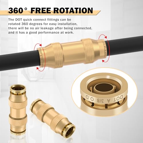 CheeMuii 23 PCS Brass DOT Air Line Fittings Kit 1/4 3/8 1/2 DOT Quick Connect Air Fittings Straight Union Push to Connect Air Hose Fittings for Semi Truck Trailers Air Brake System - size: 23PCS