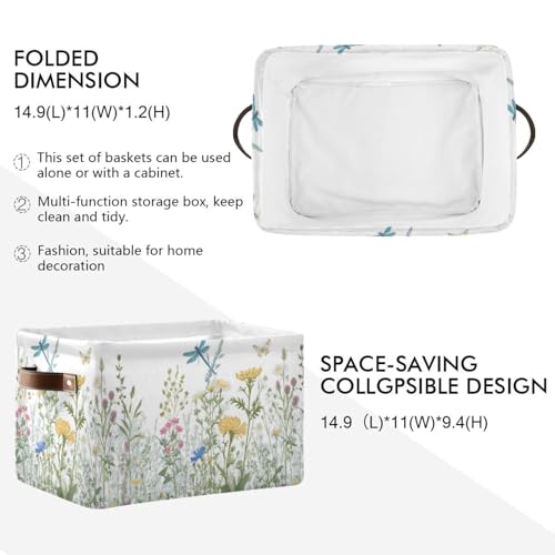 Colorful Herbs And Flowers Storage Baskets,Decorative Collapsible Rectangular Canvas Fabric Storage Bin for Home - color: Colorful Herbs And Flowers, size: 1 PCS