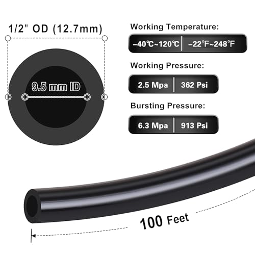 Nylon Air Line 100ft 1/2" OD Pneumatic Nylon Tube DOT Approved SAE J844 Airline For Air Brake Tubing or Fluid Transfer Black - size: 1/2" OD 100 Feet