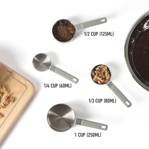 Calphalon Prime Measuring Cups, 4-Piece Stainless Steel Measuring Cup Set with Taupe Silicone Handles, Accurate Kitchen Measuring Tools for Dry & Liquid Ingredients - color: Taupe w/ Silicone (Prime - Measuring Cups), size: Measuring Cups (Set of 4)