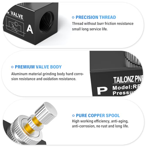 TAILONZ PNEUMATIC 1/4 Inch NPT Air Flow Control Valve with Push-to-Connect Fitting, in-Line Speed Controller Union Straight RE-02