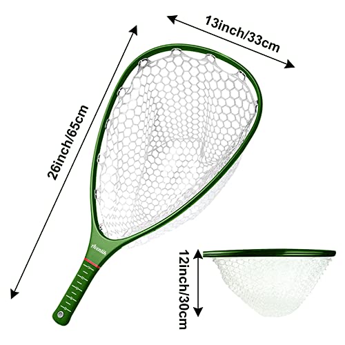 Aventik Fly Floating Fishing Net Carbon Fiber Landing Trout Net Light Weight Clear Rubber Ghost Net Catch & Release - color: Standard green with smoke magnetic release