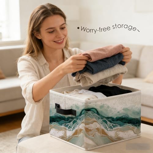 Coastal Abstract Ocean Storage Bins Box with Handles, Modern Textured Beach Waves Landscape Foldable Basket Toybox for Beach House Bedroom Bathroom Home Clothes Toys Books - color: color-6