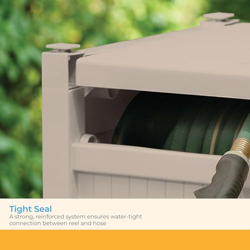 Suncast Garden Hose Reel Hideaway for 5/8" Vinyl Hose, Retracting Storage of 100ft, Light Taupe - size: 100' (Light Taupe)