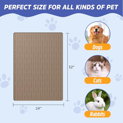 Large Dog Mats for Food and Water, 32"x24" Waterproof Pet Food Mats for Floor Nonslip Silicone Bowl Mats with Raised Edges - color: Light Brown, size: 32"L x 24"W