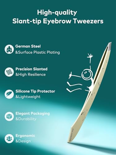 MR.GREEN Tweezers,Professional Precision Eyebrow Tweezers for Women and Men, Tweezers for Facial Hair Women, Stainless Steel Slanted Hair Removal Tweezers, Eyebrow Plucker, Ingrown hair tweezers - color: Light Yellow