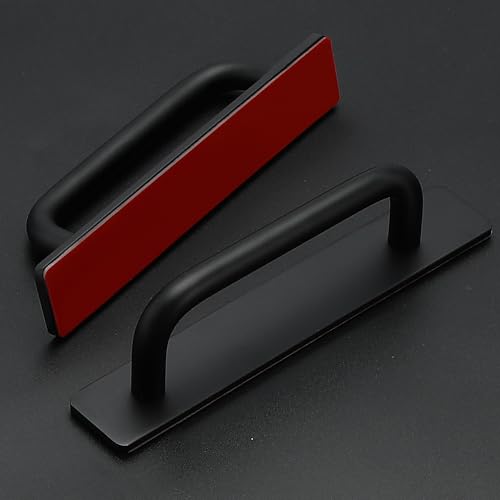 2 Pack Adhesive Handles Self Stick Instant Cabinet Handles 5.83" Stick on Cabinet Handles Drawer Push Pull Handles Helper Sliding Screen Door Handles for Sliding Closet Window Wardrobe - Black - color: Black, size: 5.83 In Length