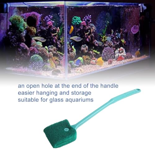 Aquarium Algae Scraper, Double Sided Sponge Brush Cleaner Long Handle Fish Tank Scrubber Sponge Scrubber Cleaner with Hanging Holes(green)