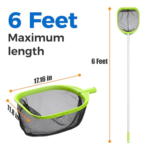 Mowend 【Upgrade】 Pool Net Total Length 6 Feet, Swimming Pool Skimmer Net with 6 Section Telescopic Aluminum Pole for Fast Cleaning Ponds, Hot Tub, and Spas, Pool Cleaner Supplies and Accessories - color: Green, size: Total Length 6 Feet-Thicker Frame
