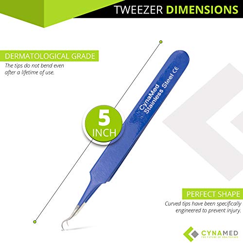 Blackhead Tweezer - Professional Curved Steel Tip Surgical Comedone & Splinter Extractor. Ideal Blemish & Acne Remover Tool Means Flawless Facial Skin (Blue) - color: Blue