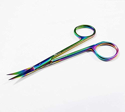 Multi Color Rainbow Supercut Iris Micro Scissors 4.5" Curved with one Serrated Blade Stainless Steel