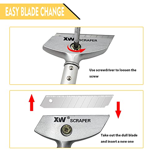 Razor Blade Scraper with Adjustable Handle, 23" Long Handle Heavy Duty Floor Scraper, Extra 10 PCS Blades Included