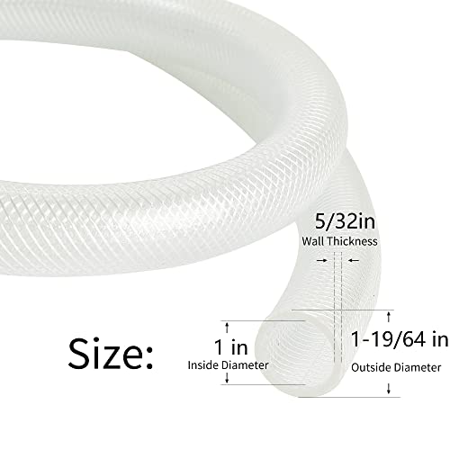 1’’ ID × 1-19/64" OD - 50 ft Clear Braided Hose Plastic Vinyl Tubing, High Pressure Flexible Reinforced PVC Tube for Transfer Water Air Oil, BPA Free & Non-Toxic - size: 1" I.D., style: 50 FT