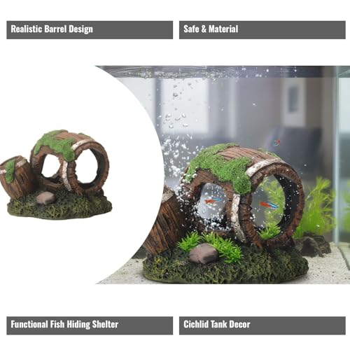 Aquarium Decor Resin Wine Barrel Cave for Fish and Shrimp - Realistic Simulation Barrel Tank Hiding Place for Cichlids, Shrimp, Small Fish - color: Style C, size: 10.5x11x10 cm