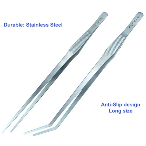 Aquarium Aquascape Tools Kit, 15 inch Stainless Steel Includes Brush, Tweezers/Feeding Tongs, Scissors, Spatula, Algae Scraper, Rake, for Fish Tank Cleaning Scrubbing, Trimming