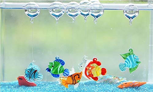 Fish Tank Ornaments Color Bubble Fish Miniature Hand Blown Tropical Fish Figurine Art Glass Sea Animals Collection,Set of 6 for Small and Medium Fish Tanks (3) - color: Multicolored-2