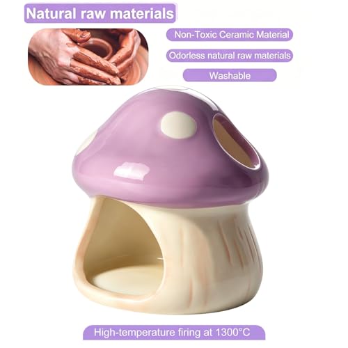 Ceramics Mushroom House Aquarium Decor – Axolotl & Betta Hiding Cave with Breeding Spot for Betta Fish, Shrimp, Small Fish & Goldfish Tank Ornament - Purple - color: Purple