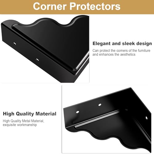 Table Metal Corner Protector, Minimalist-Style Decorative Desk Edge Safety Guard, Cabinet Furniture Edge Corner Guards, Boxes Bumpers Protectors for Preventing Damage and Decoration (4 Pcs, Black)