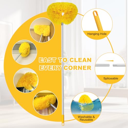 Ceiling Fan Cleaner Duster Reusable Microfiber Ceiling Fan Blade Cleaner Removable Duster with Extension Pole Adjusts 13 to 49.7 Inch for Cleaning Walls Bookshelves Furniture Door Window Top (Yellow) - color: Yellow