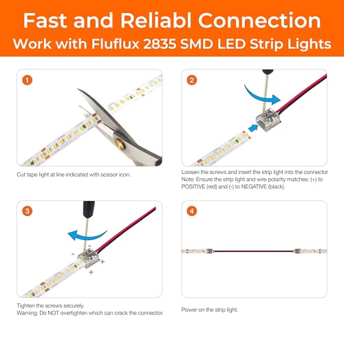 2-Pin Solderless Jumper Connectors for 10mm LED Strip Lights, with Pre-Installed 6'' 20AWG Wire and 3M VHB Adhesive, Screw Down Splitter Connectors for Quick, Secure Connection (Pack of 10) - style: Jumper Connector