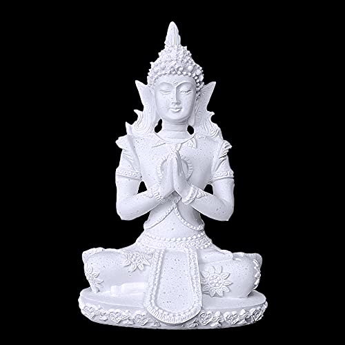 HYFAN Mini Sandstone Buddha Yoga Meditation Statue Harmonious Figurine Collectible Craft Feng Shui Sculpture Decor for Home Office Shelf Desktop (White 1 - color: White 1
