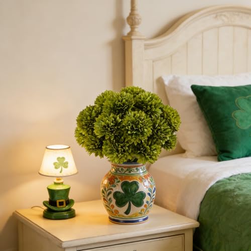 Kimura's Cabin 20pcs Green Artificial Flowers Silk Fake Chrysanthemums Flower Faux Mums Ball Flowers,Wedding Bouquets Home St Patricks Day Decor Floral Arrangement Table Centerpiece - color: Green