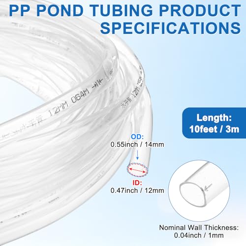 M METERXITY Vinyl Tubing 12mm ID x 14mm OD 10ft Flexible Plastic Tube with 2 Hose Ties, Lightweight Hybrid PVC Hose for Water Gardening/Airline/Aquarium Tubing [Clear] - size: 12mm ID x 10ft