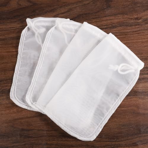 4-Pack Extra Fine Mesh Bag, 180μm Aquarium Filter Bags | Reusable nylon drawstring pouches for very fine resins & activated carbon in freshwater or saltwater fish tanks (7.5x3.6in)