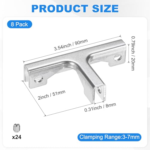 M METERXITY Glass Fixing Clip (3-7mm) 8 PCS - Aluminum Alloy T-Shaped Glass Combination Fixing Bracket & Reinforced Clip Clamp Accessories, Apply to DIY Display Cabinet/Fish Tank - size: 3-7mm