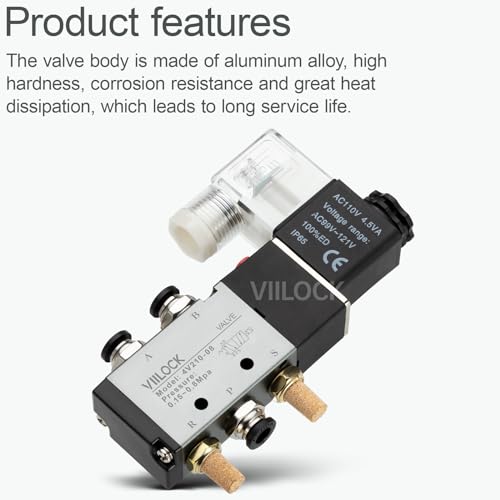 Pneumatic Solenoid Valve, 5 Way 2 Position 1/4”NPT Single Coil Pilot-Operated Electric Air Control Valve 4V210-08 (AC110V) - style: AC110V Junction Box