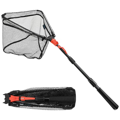 SAN LIKE Fishing Net Fish Landing Net Collapsible Fish Net with Anti-Slip Telescoping Rubber Pole Handle for Kids Adults in Saltwater Freshwater Multi-Size Extending to 37/42/43/51/69/71/89/98inch - color: Orange Fiberglass Pole,Length 30.7" to 43.3"