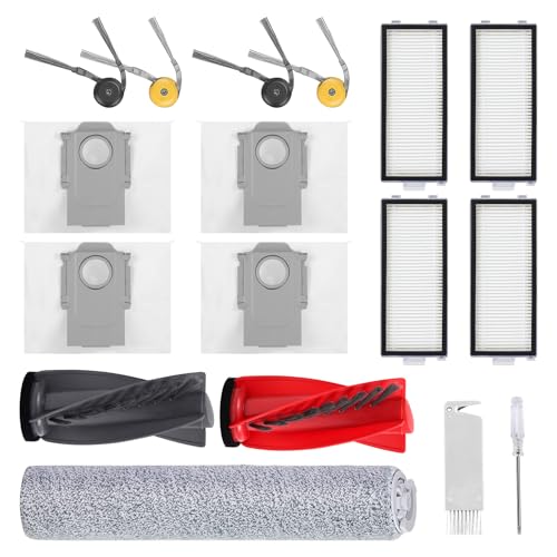 Accessories Replacement Kit for Roborock Qrevo Curv 2 Flow Robot Vacuum, 1 Main Brush, 1 Mop Rollers, 4 Filters, 4 Side Brushes, 4 Dust Bags, 1 Cleaning Tool - color: Qrevo Curv 2 Flow Accessories
