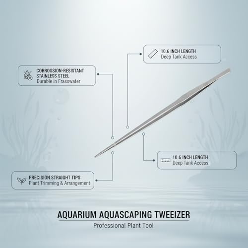 Aquarium Aquascaping Tweezer, Stainless Steel Straight Head Tool for Plant Trimming and Substrate Arrangement in Freshwater Tanks, 10.6 Inch (1 PC)