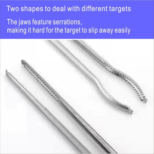 Stainless steel crab and reptile feeding pliers, 15 inch double pack, straight mouth and curved serrated jaws, suitable for live seafood and pet care