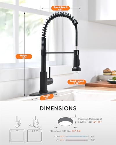Black Kitchen Faucet with Pull Down Sprayer Stainless Steel Commercial Single Handle Classic Spring Pull Out Kitchen Sink Faucet for Pot Filler Farmhouse Camper Bar Laundry Room 866080R - color: B - Black